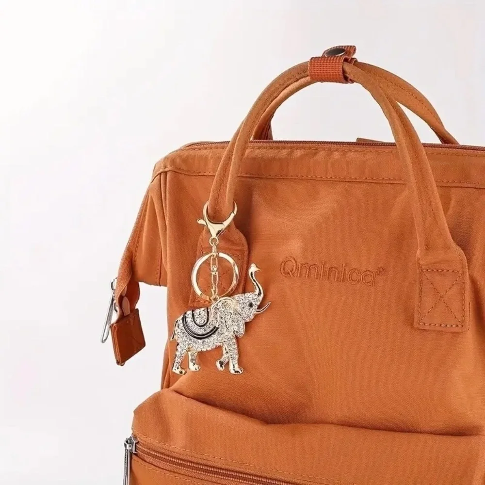Elegant Elephant Bag Charm/Key Chain Golden Tone Crystal